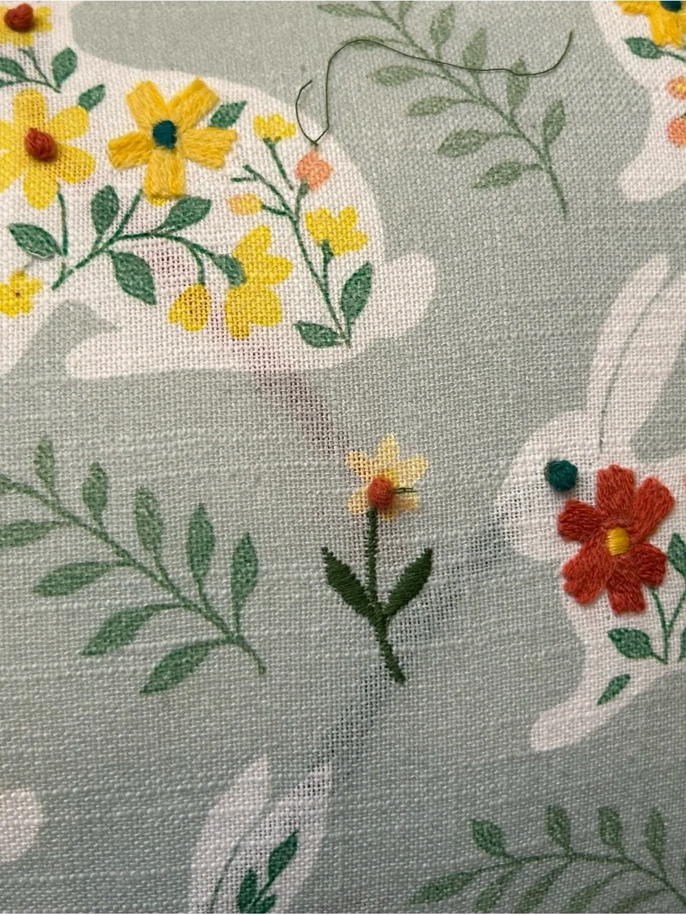 Floral Bunny Holiday Pillow in Mint Green